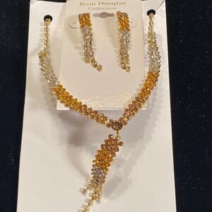Gold-Tone Citrine Crystal Necklace & Earrings Set